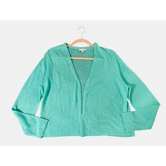 J Jill Linen Blend Cardigan Sweater Open Front Aqua Lightweight Size Large - Picture 2 of 10